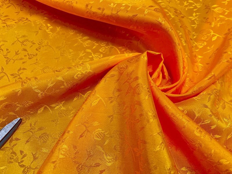 NEW Designer Golden Orange Floral Satin Jacquard Fabric Curtains Upholstery 326615301610