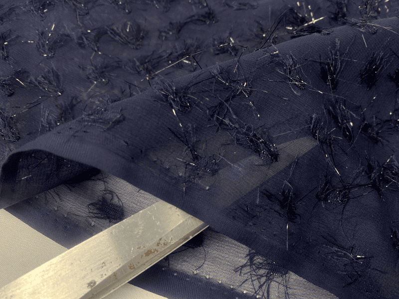 NEW Midnight Blue 3D Fringed Lurex Chiffon Fabric DressBridalCrafts FREE PP 326607632350