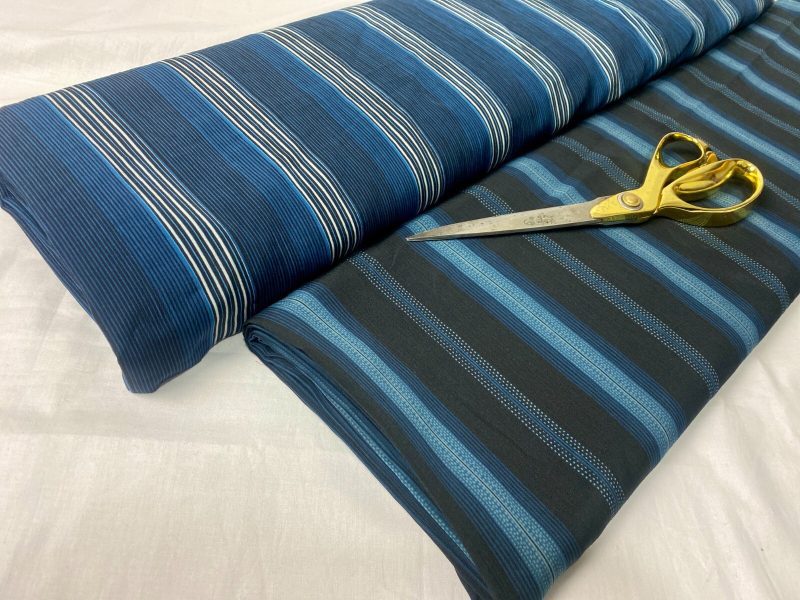 NEWCrinkle Polyester BlueBlack Stripes SuitingDressCrafts FabricFREE PP 326185273381