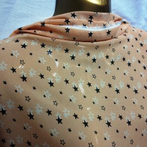Light Orange Chiffon Black/White Stars Print  Fabric 60" Wide