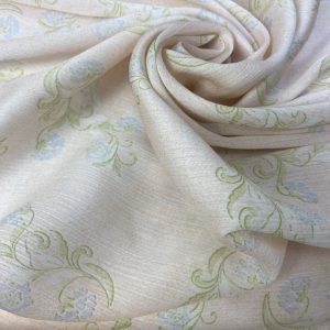 Polyester Crinkle Pale Peach-Blue-Green Floral Summer Print Dress Fabric