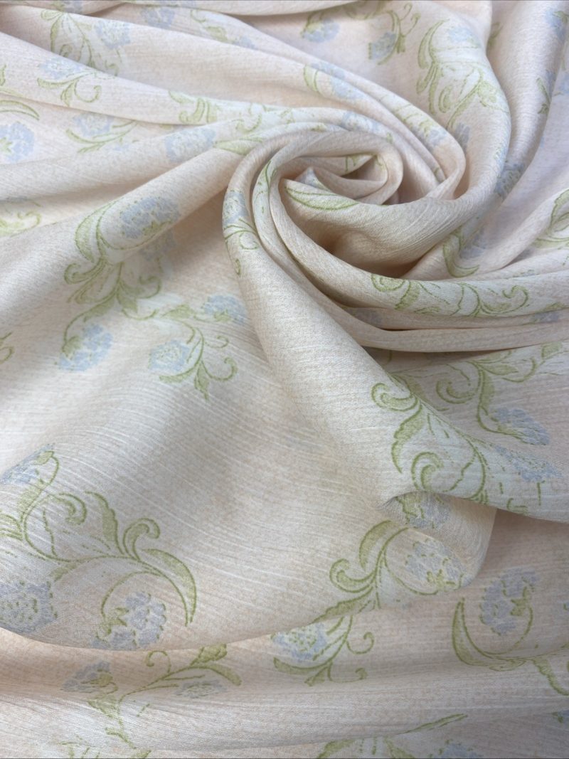 NEW Polyester Crinkle Pale Peach Blue Green Floral Summer Print Dress Fabric 326609761162