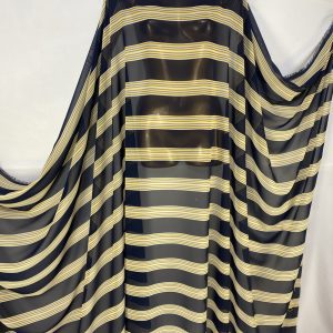Chiffon Georgette Dark Navy Striped Print Dress/Craft Fabric