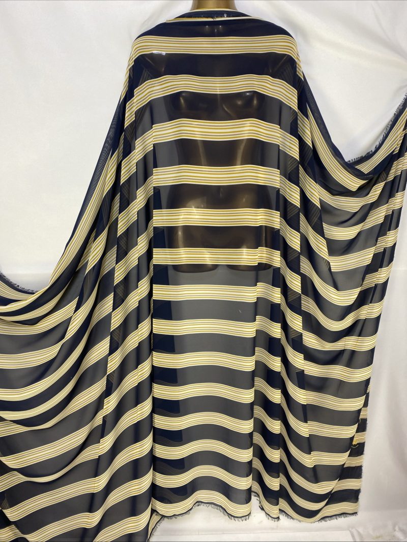 NEWChiffon Georgette Dark Navy Striped Print DressCraft FabricFREE PP 226759169382