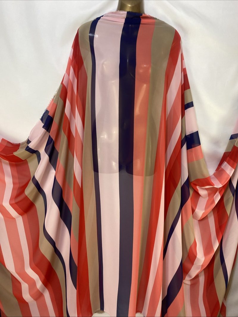 NEW Chiffon Navy Pink Red Brown Stripe Print Fabric DressCraftCurtain FREE PP 326594409783