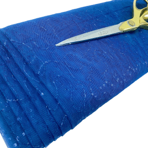 Embroidered Sequined Navy Blue  Mesh Net Fabric–Curtain/Stage/Bridal/Costume