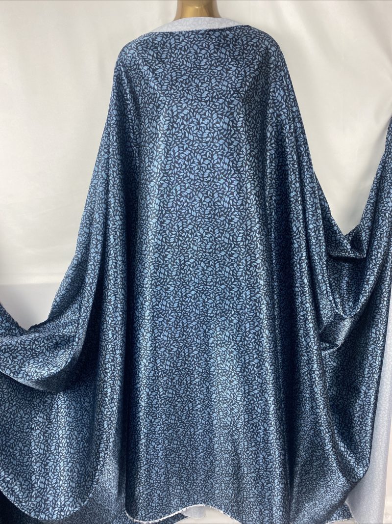 NEW Soft Smooth Satin Indigo Blue Leaves Print DressCraft FabricFREE PP 325699079123