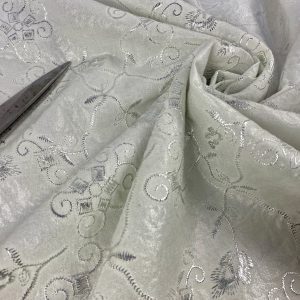 Silver Lurex Embroidered Ivory White Shimmer Fabric Waistcoats Cushions Curtains