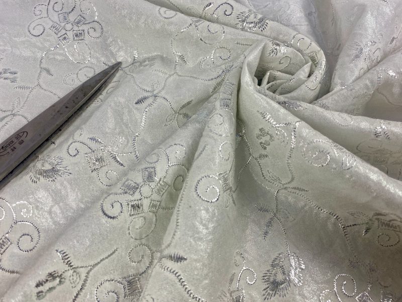 Silver Lurex Embroidered Ivory White Shimmer Fabric Waistcoats Cushions Curtains 226912578593