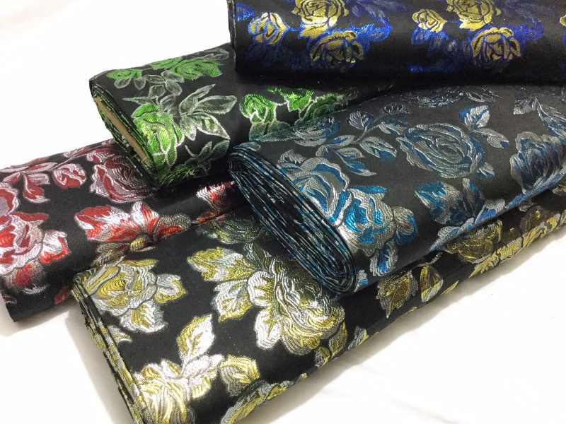 Metallic Black Brocade ROSESFabric Jackets WaistcoatsCushionsCurtains CF313 322597958214