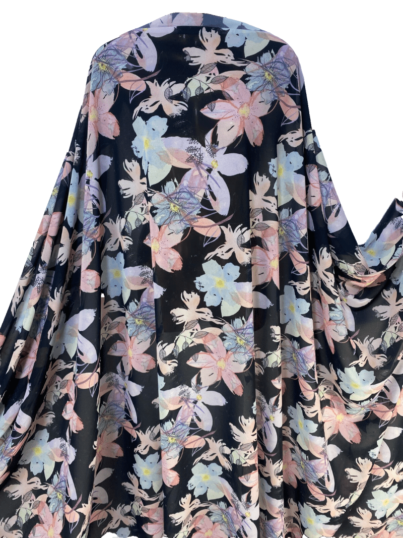 NEW Chiffon Georgette Fabric Black Base Large Floral Print Dress FREE PP 226770553424