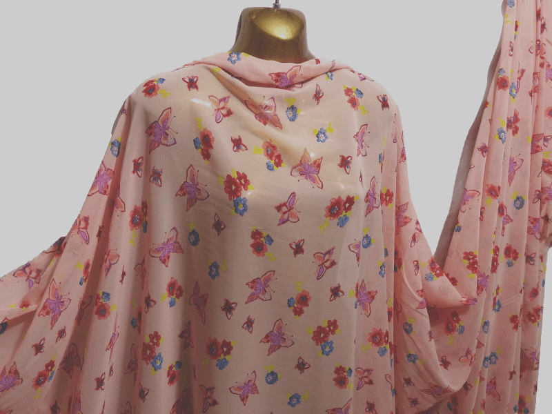 NEWSmooth Chiffon Pink ButterfliesFloral Print DressCrafts Fabric FREE PP 321851124854