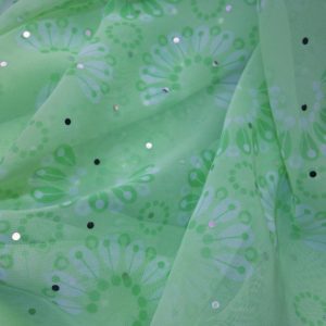 Sequinned Floral Print Lime Green Chiffon Designer Dress Fabric