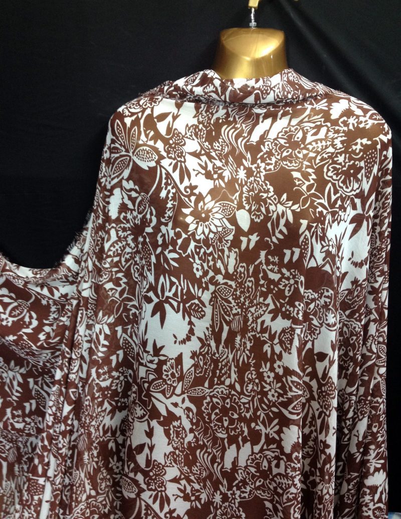 Soft Crinkle chiffon BrownOff White Floral Print Dress Fabric New 60 W 321244759264