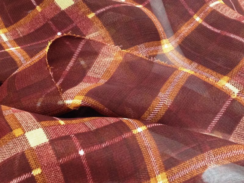Soft Floaty Georgette BurgundyOrange Checked Print DressCrafts Fabric NEW 221363818234