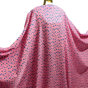 Lightweight Smooth Polyester – Blue & Pink Spotted Print – Dress/Craft Fabric