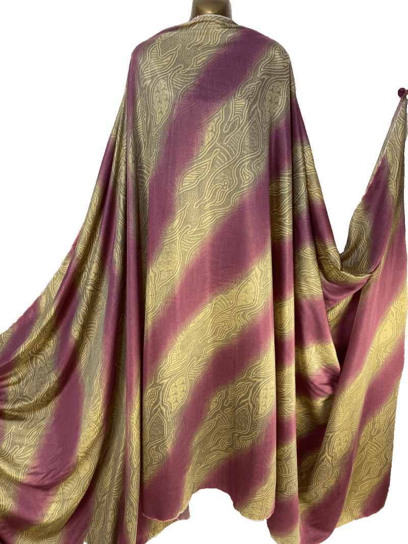 NEW Silky Rayon Blend Fabric Mauve Gold Diagonal Leaf Stripe Print FREE PP 226770660325