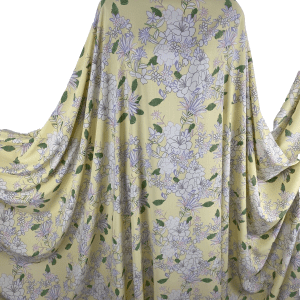 Smooth Light/Medium Weight 100% Polyester – Pale Yellow Base Floral Print – Dress/Craft Fabric