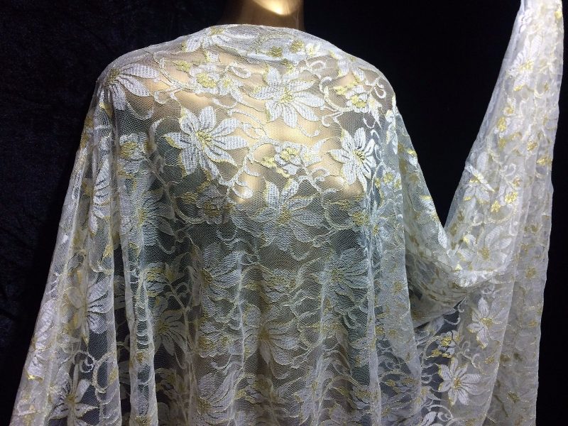 NEWTop Quality IvoryGold Floral Crochet Stretch lace BridalCraftDress Fabric 322490568155