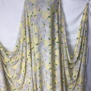 Designer Smooth Polyester Yellow Base–Off White Small Floral Print – Dress Fabric
