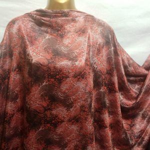 Silky Rayon Blend Coral Red/Charcoal Paisley Print  Dress/Craft Fabric