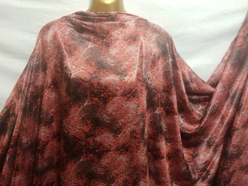 Silky Rayon Blend Coral RedCharcoal Paisley Print DressCraft FabricFREE PP 322035551145