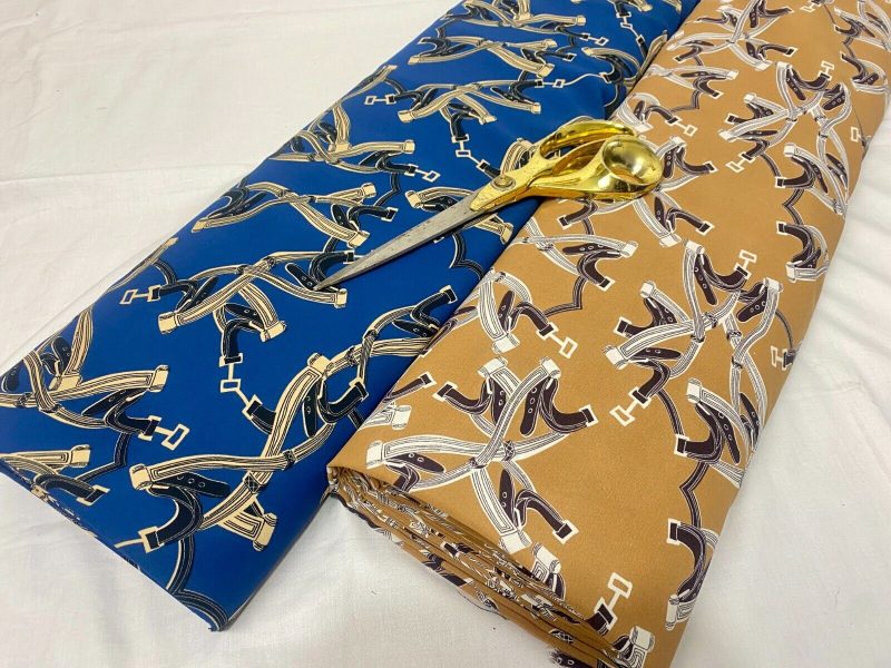 NEW Designer Smooth Drapey Polyester Blue Tan Fabric Belts Print FREE PP 326141249466