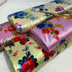 Soft 100% Polyester Crinkle Satin Floral Dress/Crafts Fabric Material