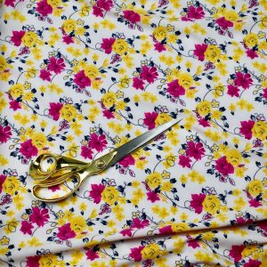 Polyester Microfiber Pink Yellow Floral Print Dress/Craft Fabric