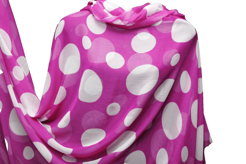 Soft Crinkle Chiffon Shocking Pink Polka Dots Print DressCrafts Fabric NEW 321237597696