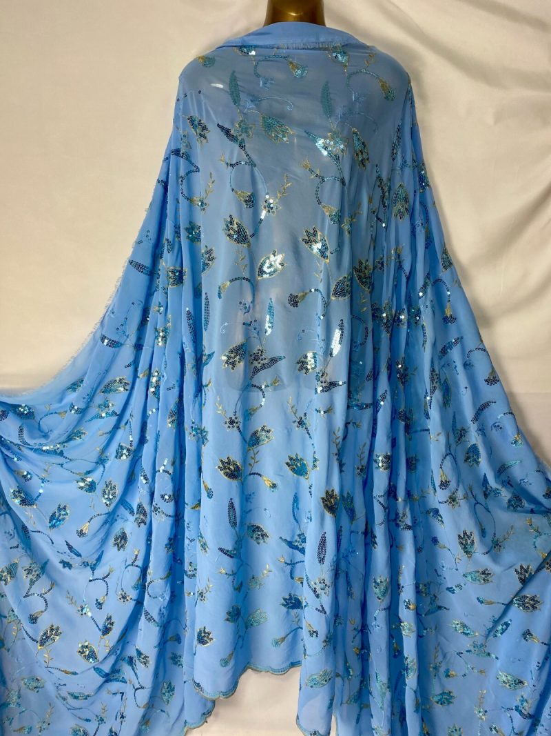 LBlue Georgette Gold Embroided with Sequins Scallop DressCraftWeddings Fabric 226223690917