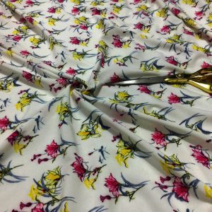 M/Weight Microfiber White Base Floral  Print Mask/Dress Fabric