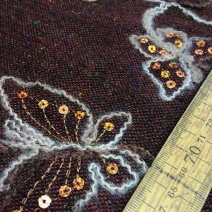 Brown/Multicolour Sequinned Embroidery Designer Wool Fabric 60"-150cm