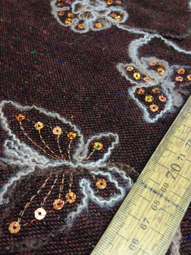 NEWBrownMulticolour Sequinned Embroidery Designer Wool Fabric 60 150cm 221609612588