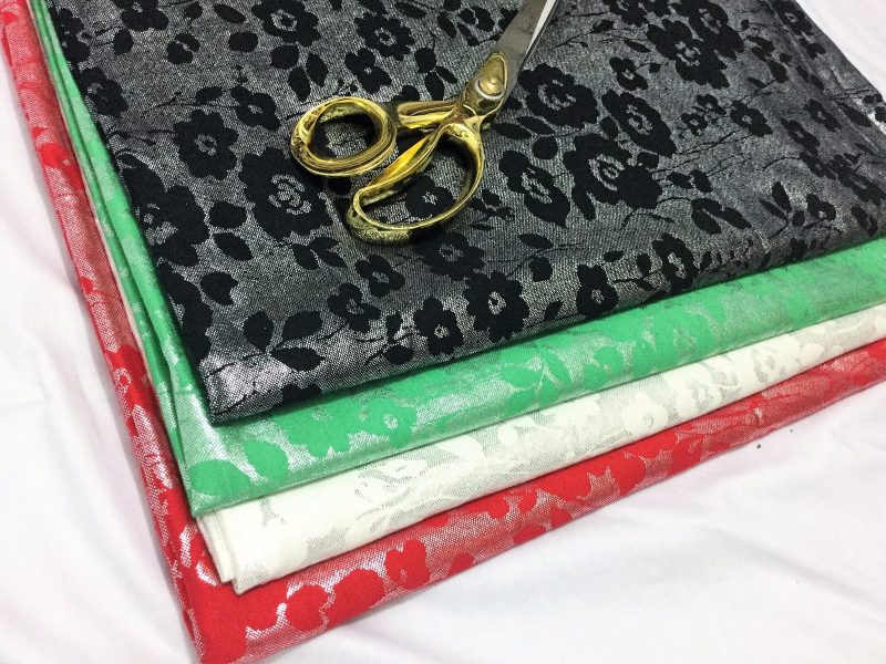 NEWSilver Foil Floral Print Stretch Viscose Jersey PartyDressCraft Fabric 322690264598