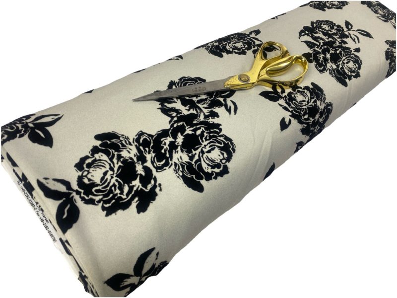 Black Velvet Embossed Grey Roses Stretch Double Knit Jersey DressCraft Fabric 326607500599