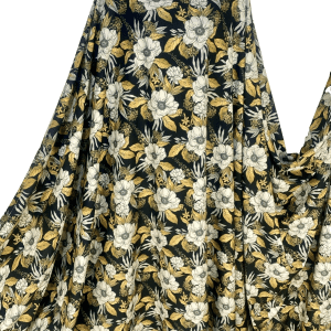 Black Lemon White Floral Polyester Fabric – Dressmaking/Craft 60”