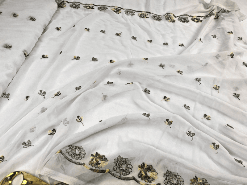 NEW Embroidered Scallop Chiffon Fabric Bridal Dressmaking Crafts 42 44 326626611099