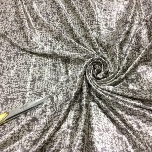 L/Weight Liquid Satin Grey/Cream Leaves Print  Dress/Craft Fabric