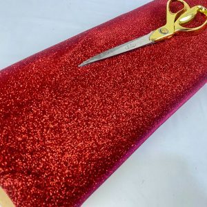 Stretch Bonded Jersey Deep Red Glitter Print Dress/Craft Fabric